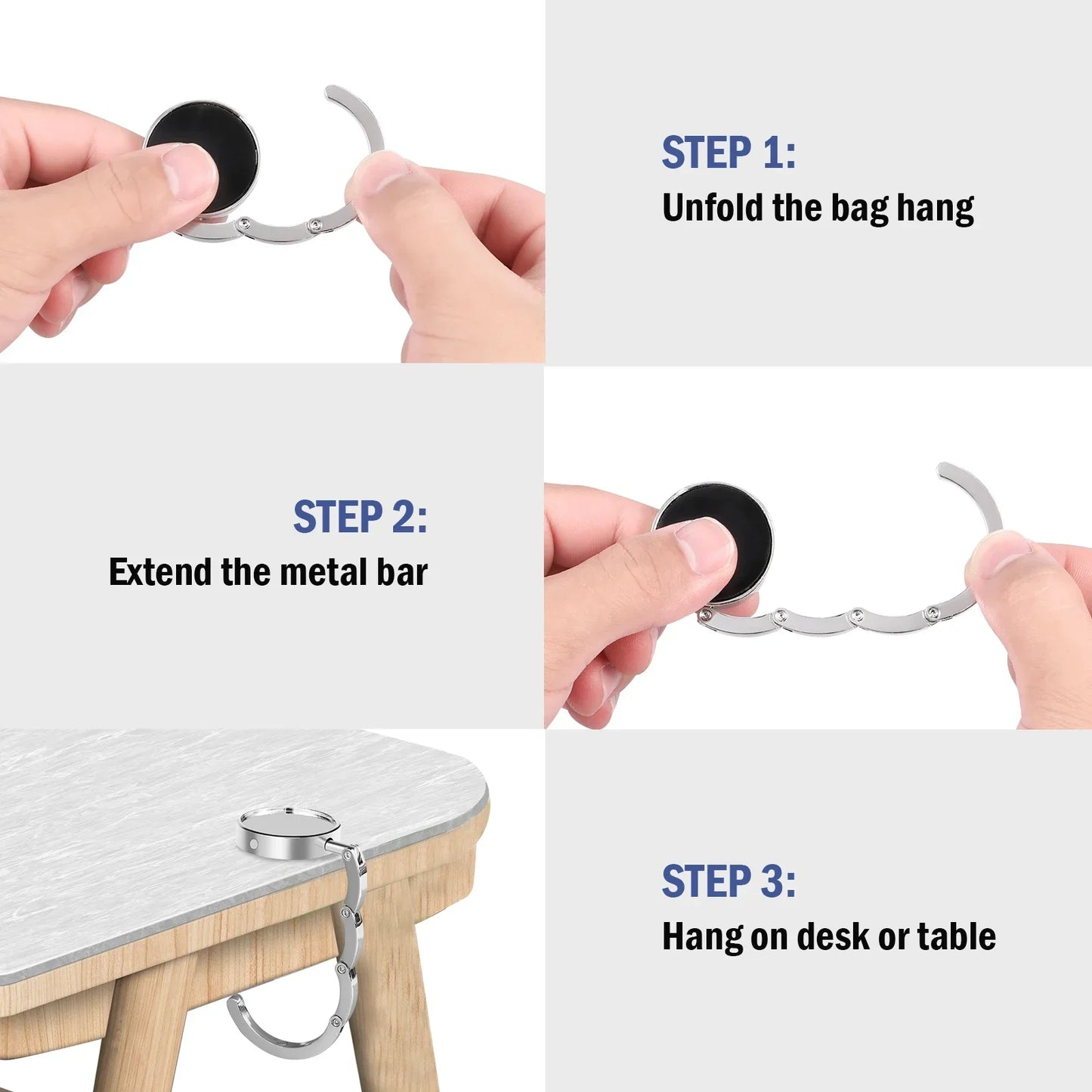 Sleek Foldable Bag Hook – Portable Bag Hanger for Tables